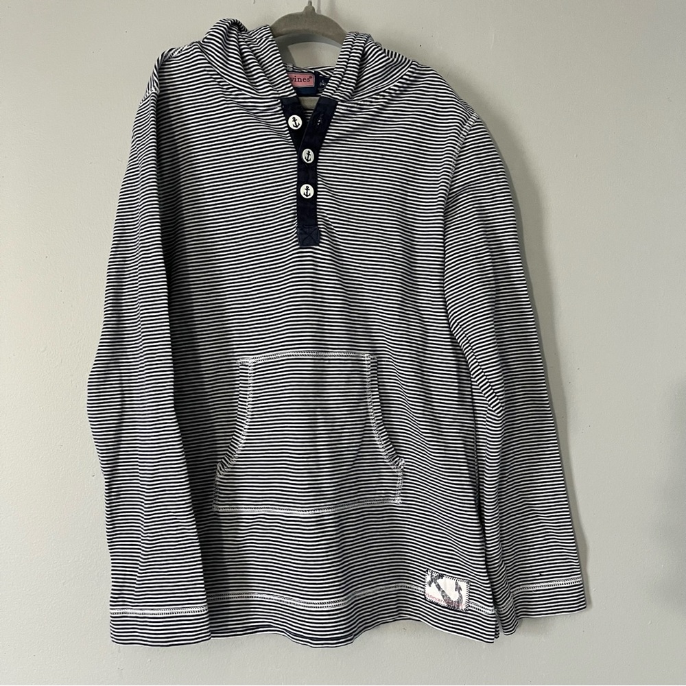 Vineyard Vines kids white/blue striped hooded sweatshirt anchor detail size L 14